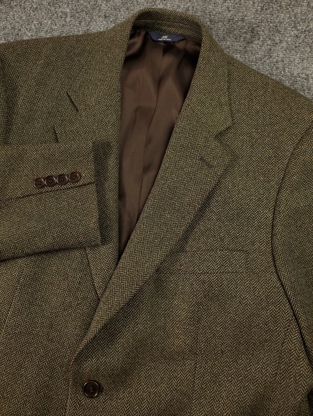 Vintage Brooks Brothers 346 Sport Coat 42R Lambswool Olive Green Herringbone